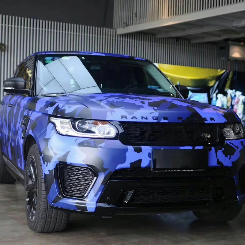 Blue Camo Car Vinyl Wrap Film Roll, Air Release Car Styling Interior Body Camouflage Car Sticker Wrap Film Decal