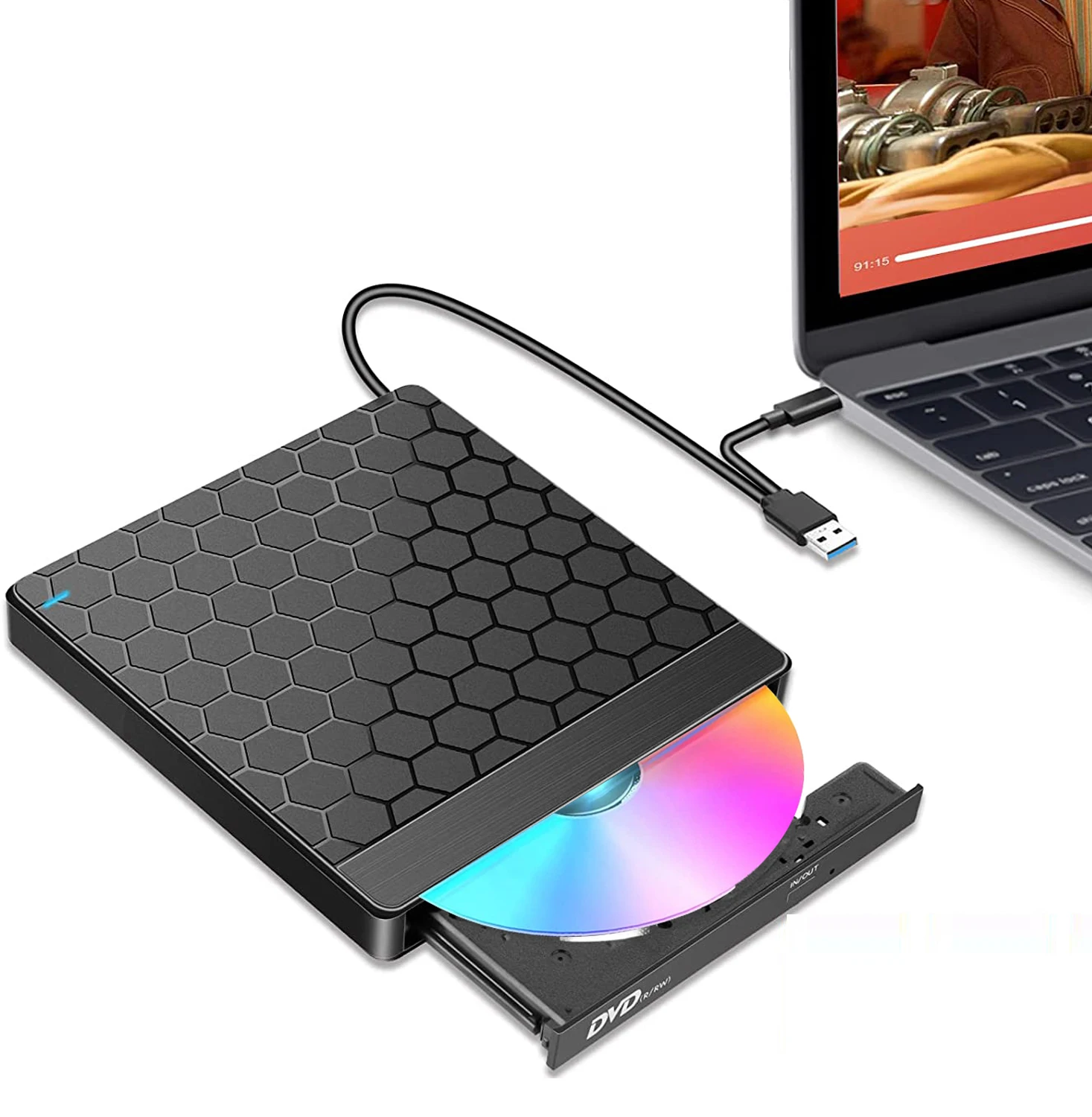 New CD Burner USB 3.0 with 4 USB Ports and 2 TF/SD Card Slots for Laptop Mac PC Windows 11/10 Linux OS usb external dvd rw drive