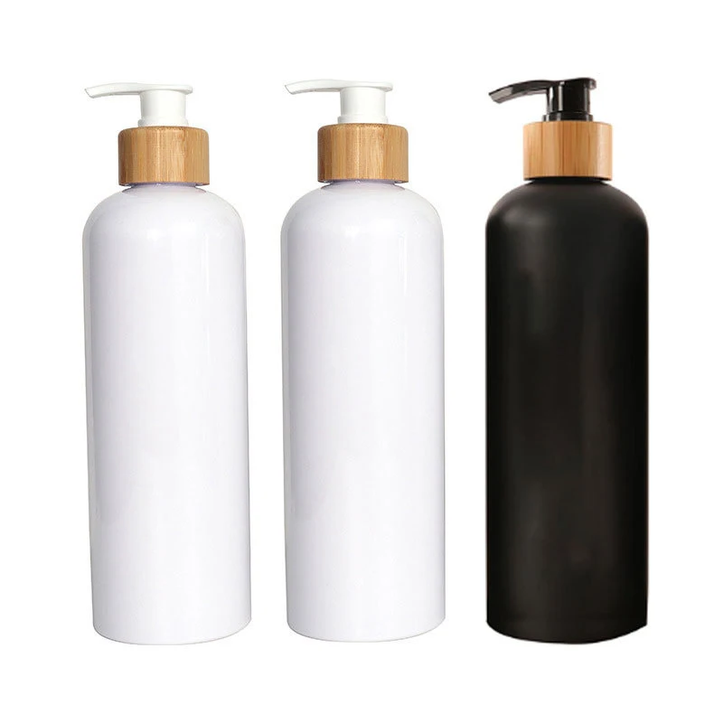 Luxury Natural Bamboo Packaging Cosmetic Biodegradables 500Ml  8 Oz Bamboo Shampoo Bottle With Bamboo Pump