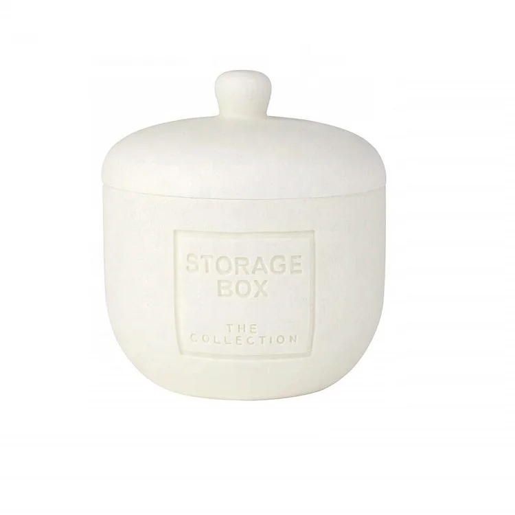 
Classic White Stone Collection Bathroom Vanity Storage Organizer Canister Jar for Cotton Balls, Swabs and Bath Salt 