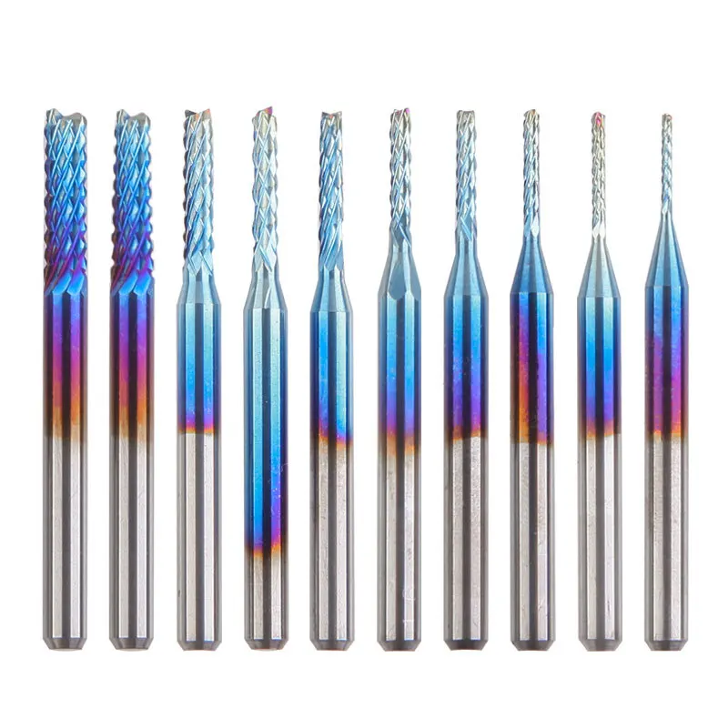 0.8-3.175mm End Mill Milling Cutter Blue Edge Cutter Carbide For PCB Machine CNC Router Bits Engraving Cutting