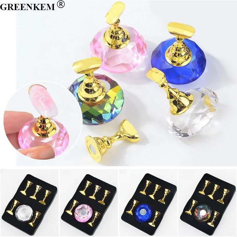 New 1Pcs 5Pcs Reusable Crystal Acrylic Nail Practice Stand Lotus Base Nail Tip Stand With Magnetic Nail Practice Display Stand