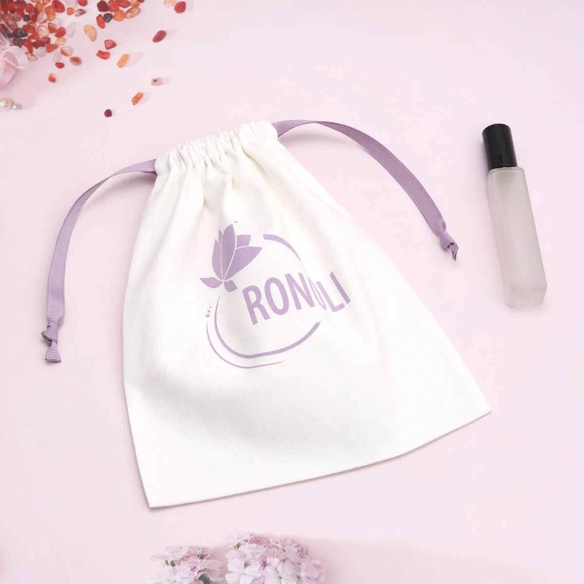 Custom Logo Printed White Cotton Twill Shoe Storage Drawstring Bag Soild Cotton Gift Hat Handbag Dust Bag