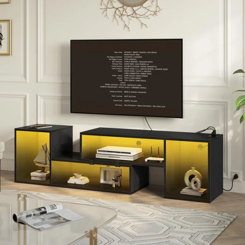 Customized multifunction black TV cabinet with large storage space