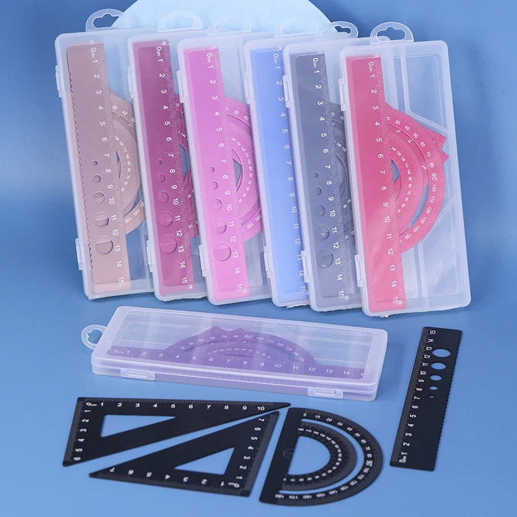 Индивидуальные цветные канцелярские принадлежности, математические наборы, линейка-транспортир, Геометрическая Алюминиевая линейка, набор школьных принадлежностей для студентов