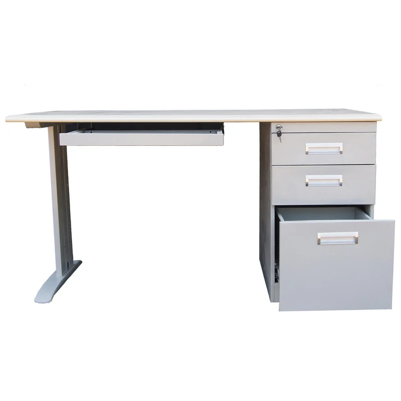 Modern Single Pedestal Steel and Wood Computer Desk Modular Office Furniture for Home Use Iron and Wooden Standing Desk
