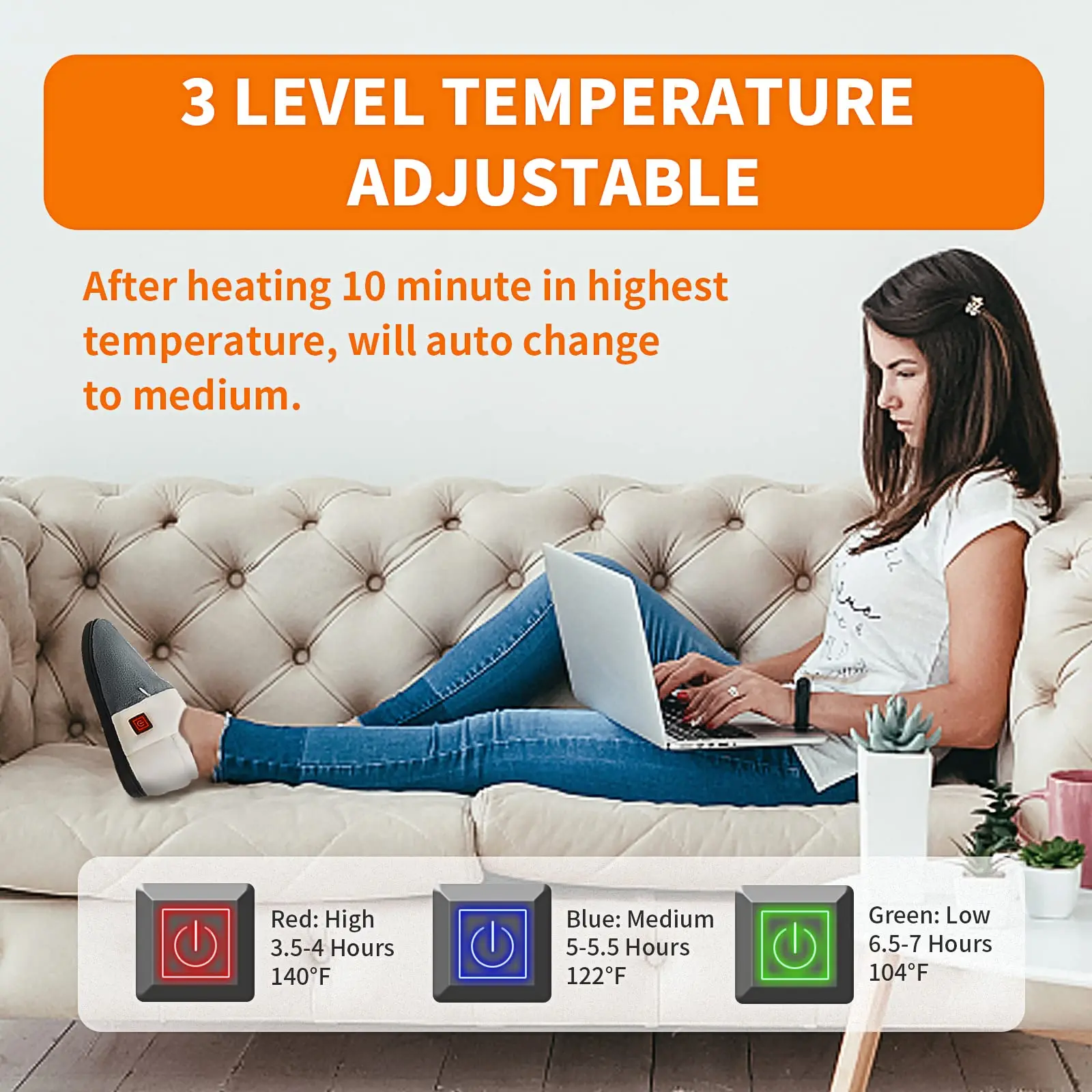 Heated Slippers Women Men Foot Warmer Shoes Non Slip Plush Breathable Wireless Electric Heating Shoe with Rechargeable Battery