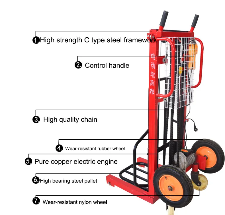 250kg Low Price Small Forklift 0.25ton Mini Electric Pallet Truck Hand Electric Pallets Lifter 220V Electric Pallet Stacker