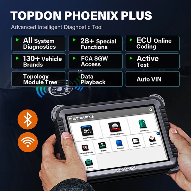 Диагностический инструмент Topdon Phoenix plus многоязычный для чтения кодов и ремонта ECU Wi-Fi разъем автомобиля Obd2
