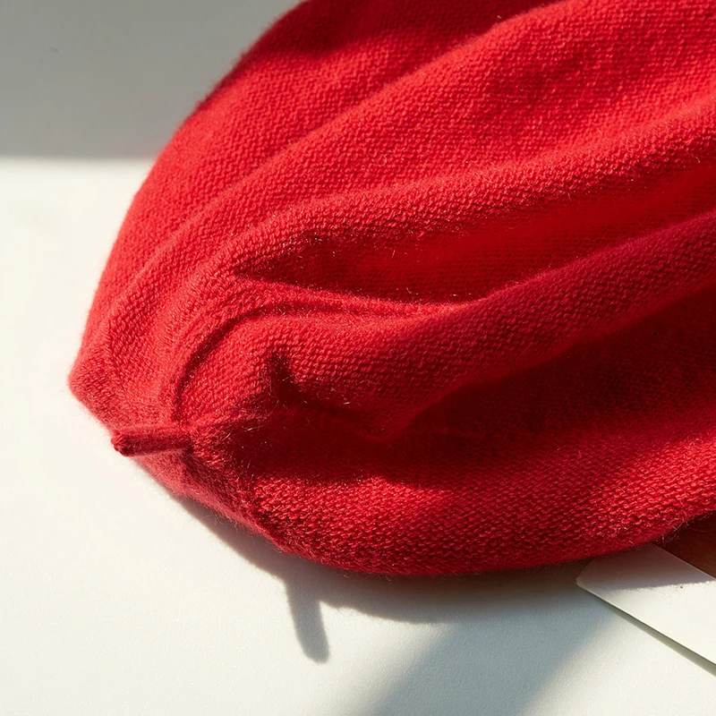 Ladies 100% cashmere solid color retro Joker literary knitted beret