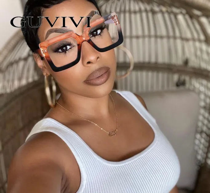 GUVIVI 2021 Newest Anti-blue Lens Glasses Oversized Square Multi-color Optional Sunglasses Wholesale