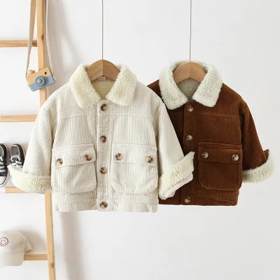 Winter Jacket Korean Style Boys And Girls Corduroy Jacket Plus Velvet Foreign Warm Children Jacket kids winter coat