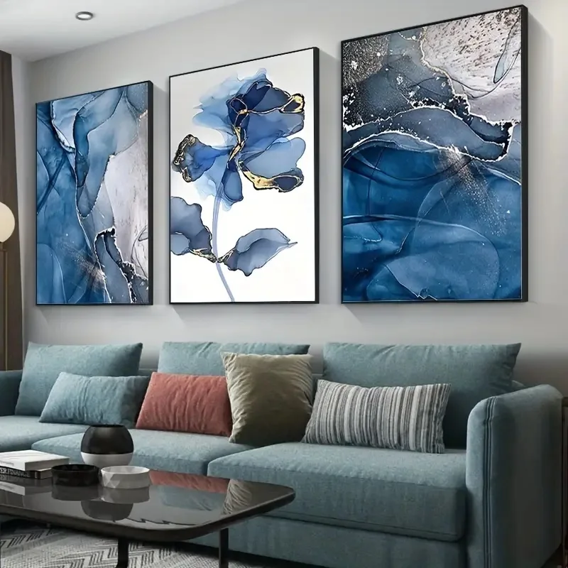 Guanjun 40*60cm Abstract art Geometric Rose L Frame painting Canvas decorative painting Blue Tide home decorative painting