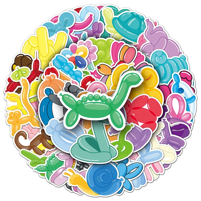 50pcs Hot Sale Decorative Waterproof Custom Sticker Colorful Cartoon Cute Animals Balloon Sticker