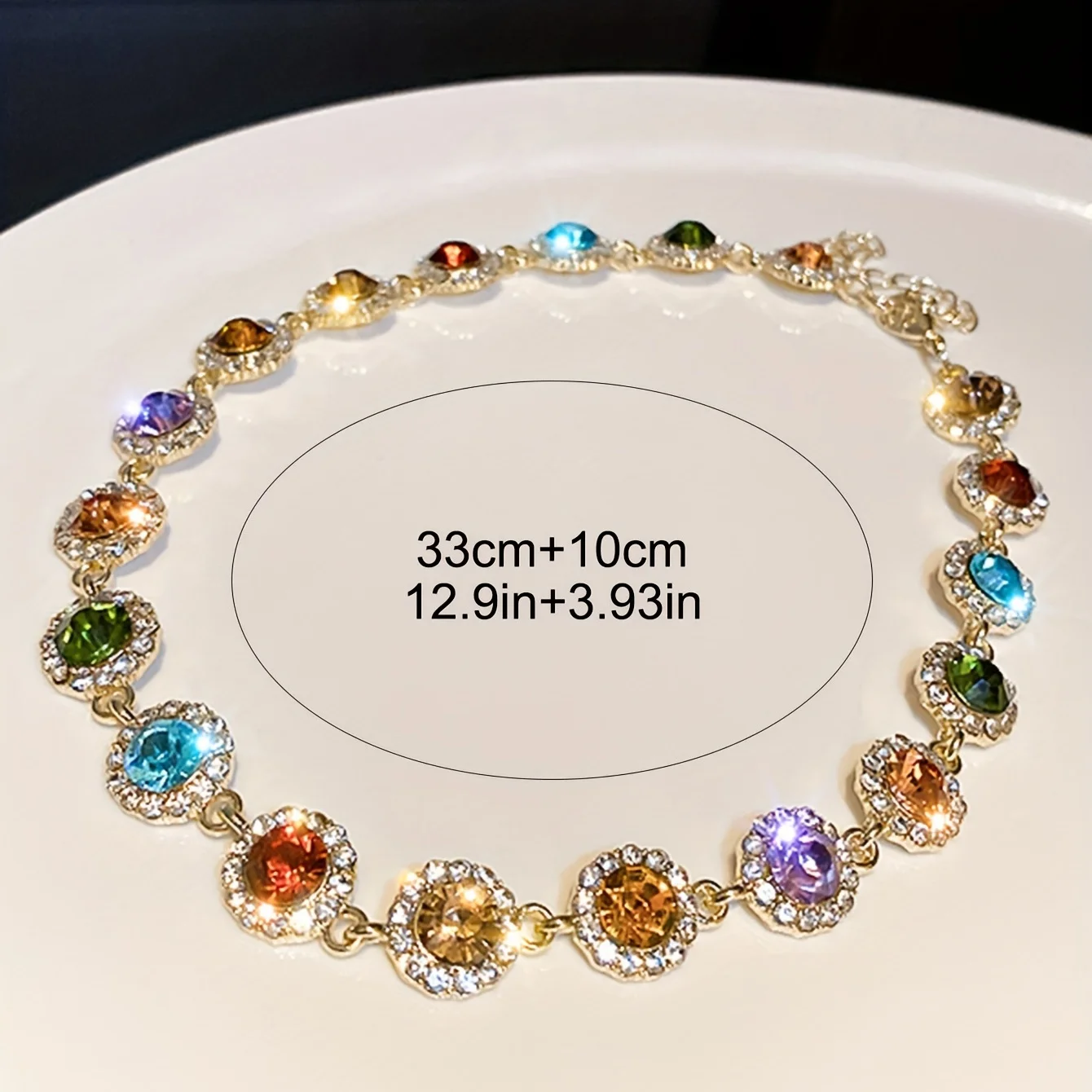 Bridal Wedding Multi-colored Gemstone Choker Necklace 18K Gold Plated Brass Vintage Women Jewelry Heavy Chunky CZ Gem Girl Chain