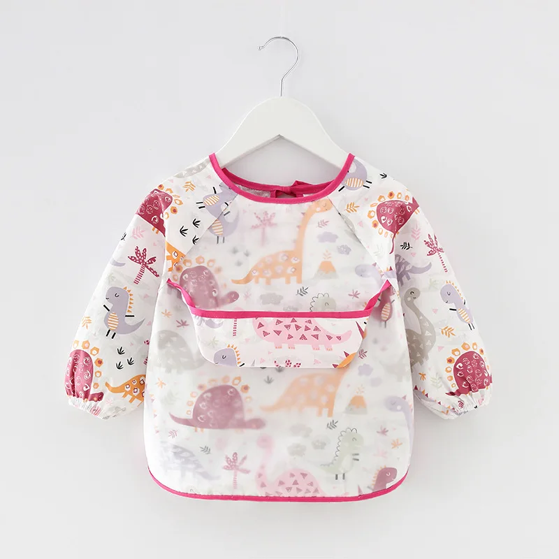 Hot Selling Long Sleeve Baby Bandana Bibs Cute Colorful Cartoon Bibs Waterproof Apron Baby Self Feeding Bib