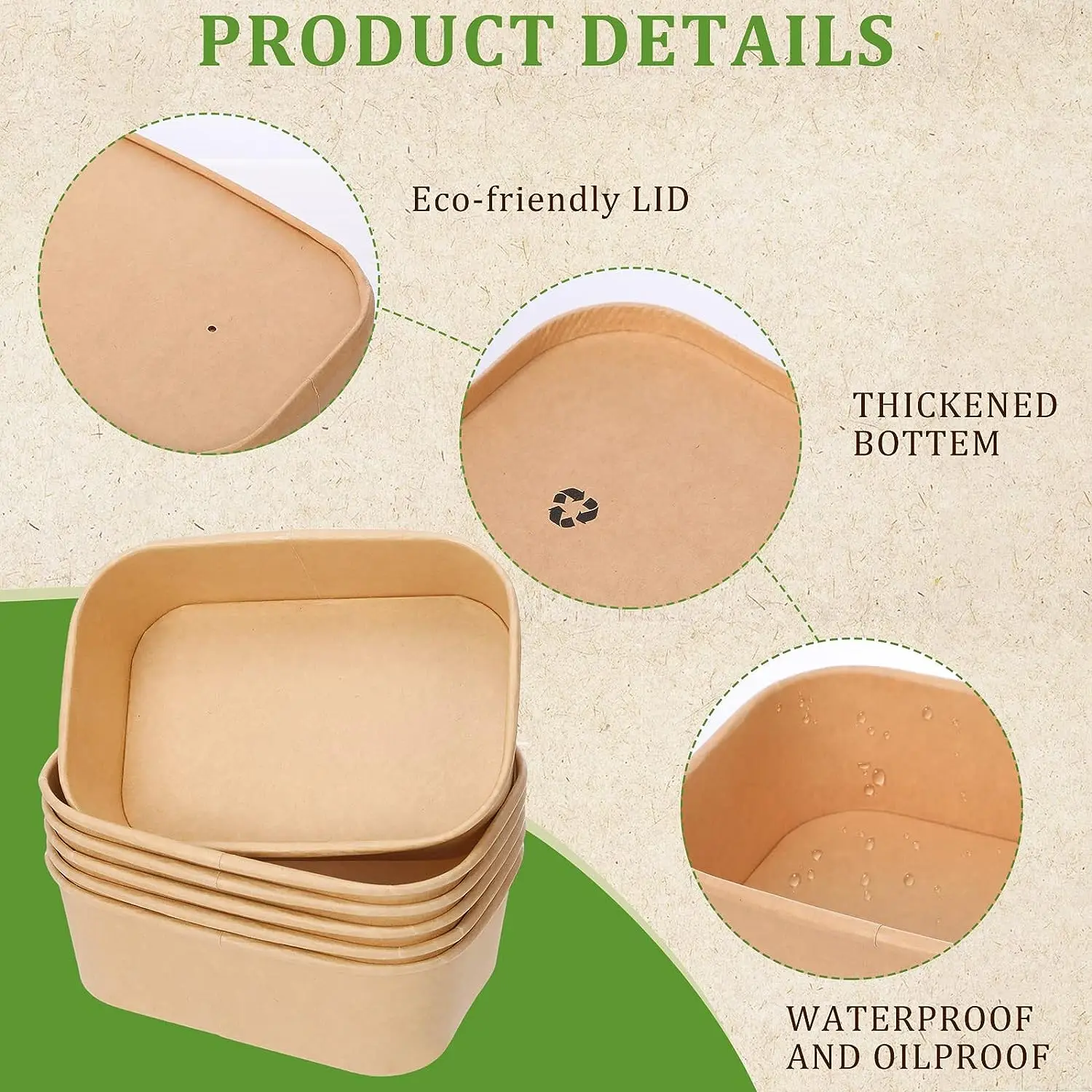 Kraft single paper salad bowl takeout boxes disposable for salad  Rectangular Paper Food bowl container supplier with paper lid