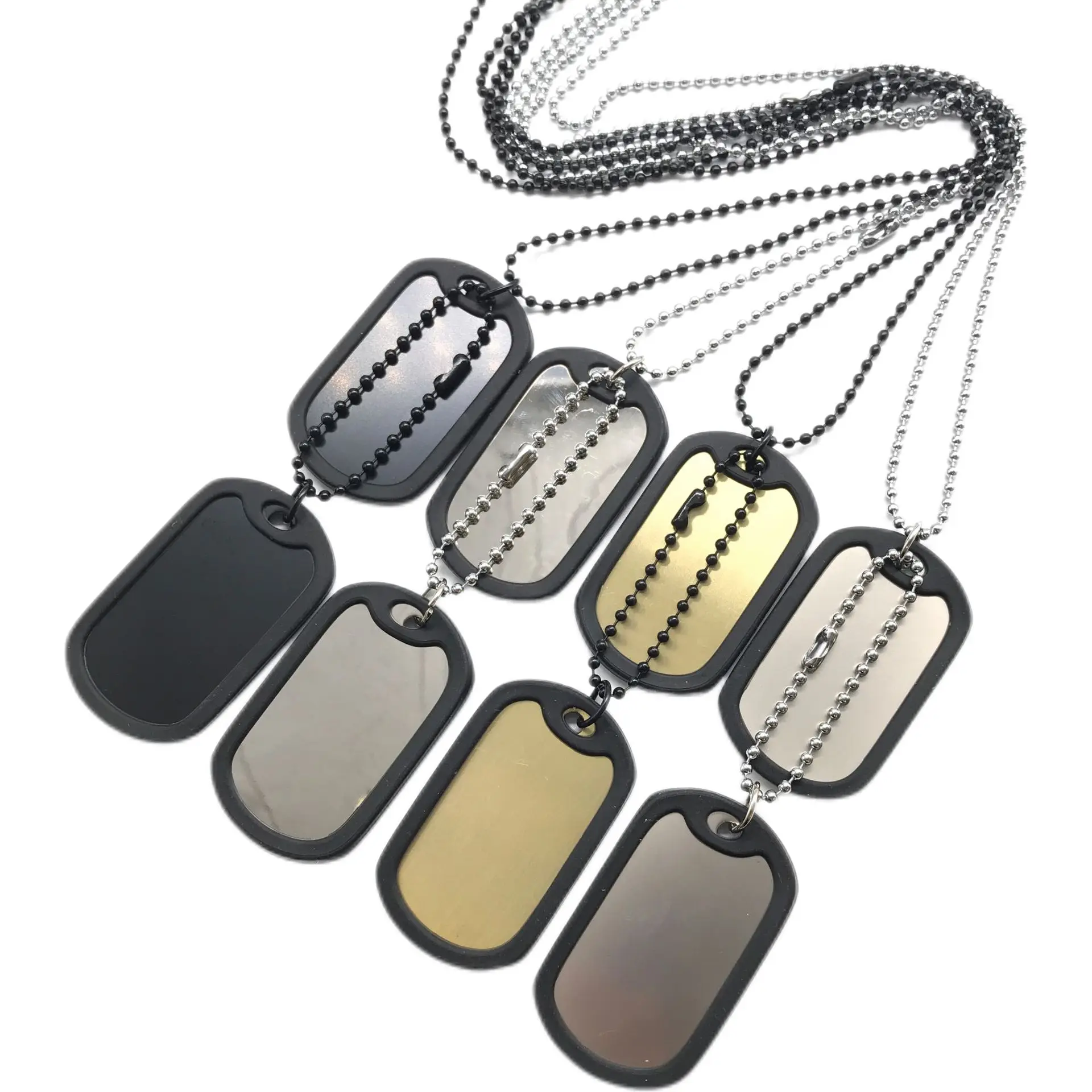Personalized Stainless Steel Custom Military ID Badge Pendant Necklace Engraving Information Silence Protection Ring Necklace