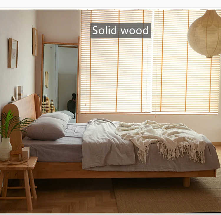Factory Latest King Queen Size Modern Bedroom Furniture Bed Frame Solid Wooden Bed