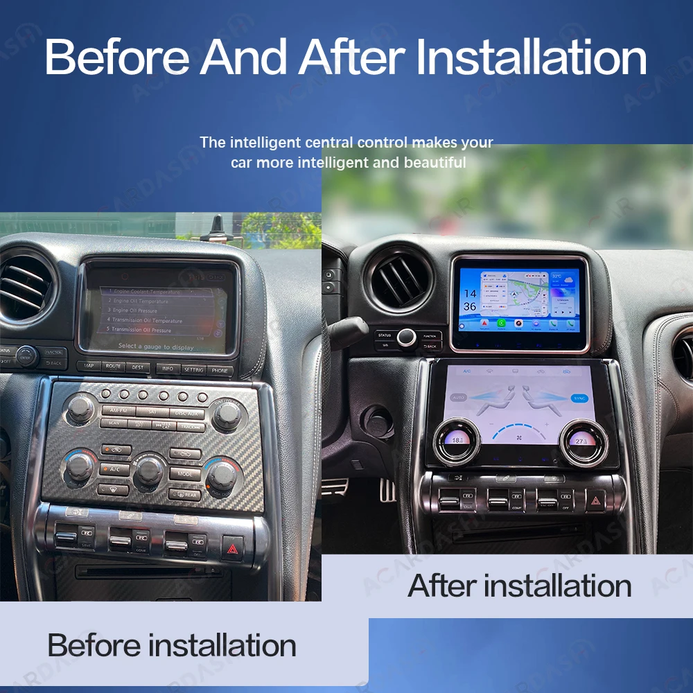 ACARDASH Android 13 Auto Radio and Air Conditioner Panel for NISSAN GTR 2009 - 2015 with Built-in wireless Carplay 4G Sim Card