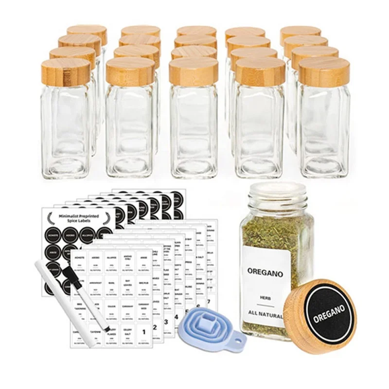 4oz квадратная стеклянная бутылочка для специй банку с шейкер и Деревянные крышки 120 мл приправа хранения бутылки шкаф выдвижными ящиками