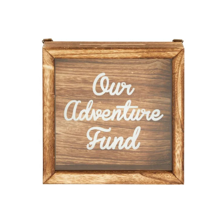 Customized Our Adventure Fund Wooden Vacation Shadow Box Honeymoon Savings Piggy Bank for Adults Wooden Money Coin Box