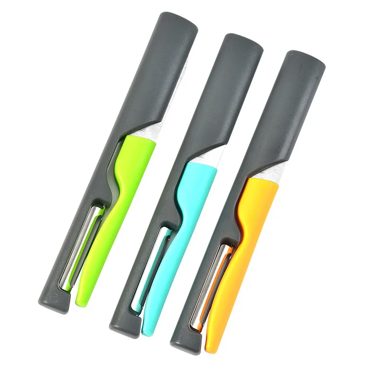 Amazon новый многофункциональный 2 в 1 Фруктовый нож из нержавеющей стали пластиковая Овощечистка Кухонные гаджеты