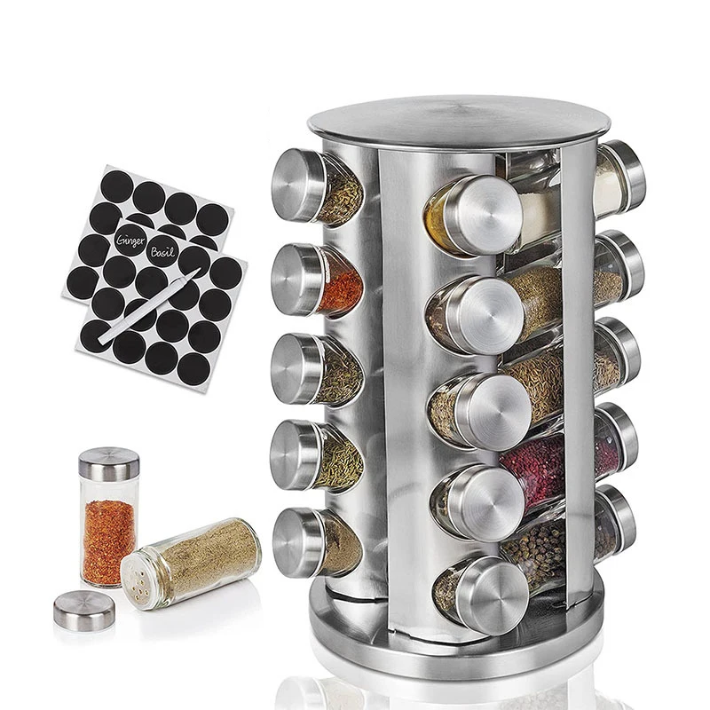Cupboard Organizer Shelves Chrome Spice Rack Turning Cabinet Kitchen Jars Rotating Display Free Standing Seasoning Storage Set