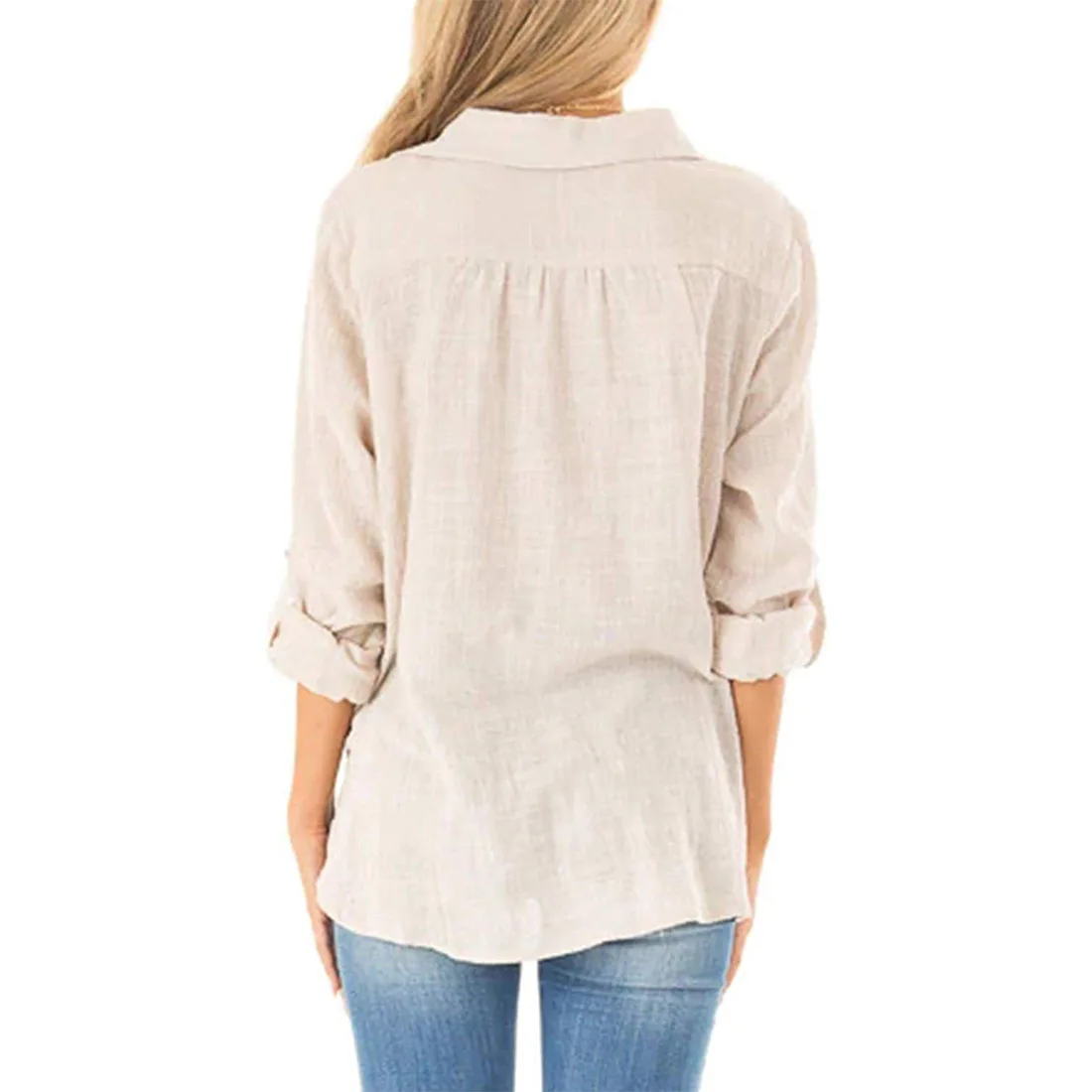 Spring and Autumn New Cotton and Linen Blouse Hot Style American V Neck Tied Knot Casual Loose Long Sleeve Blouse for Women
