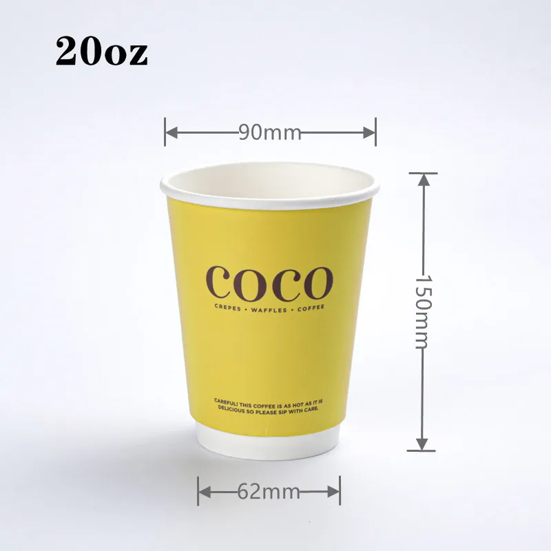 20oz Custom Printing Disposable double wall paper Coffee Cup Takeaway Eco-Friendly cold hot drink packing cup with lid