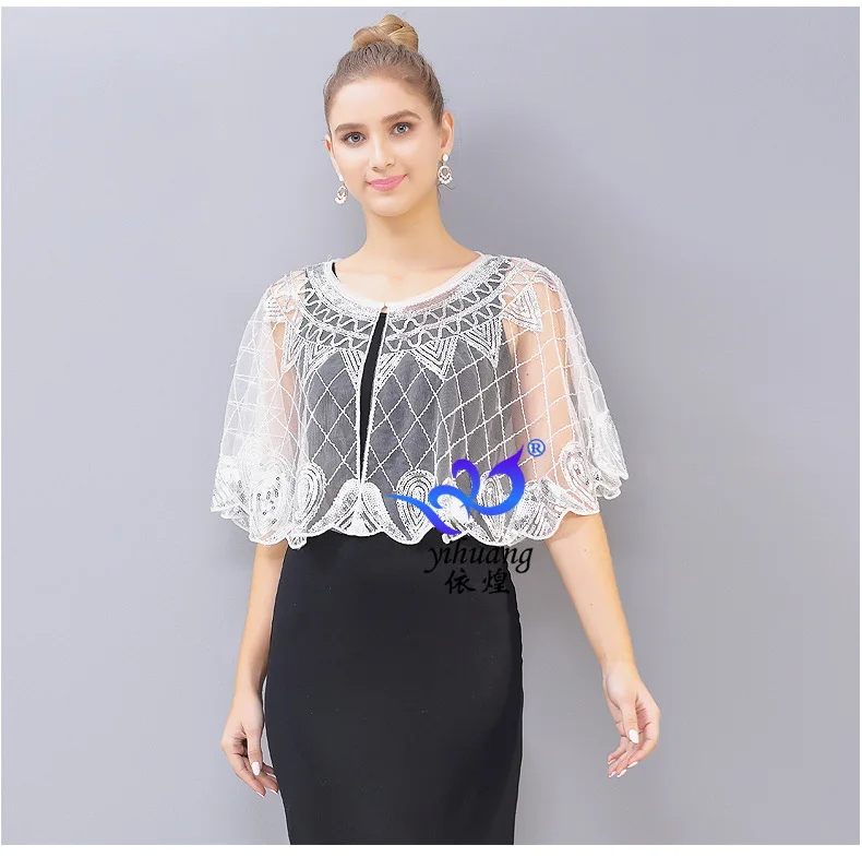 women latest  sequin mesh  bolero  lady green white red sequin wedding party  cloak  dance shawl