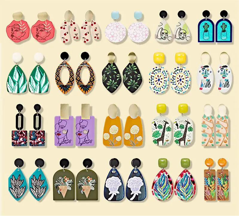 GEERDENG Creative Silver Needle Earrings Popular Geometric Beautiful Multicolor Acrylic Earrings for Women Girls