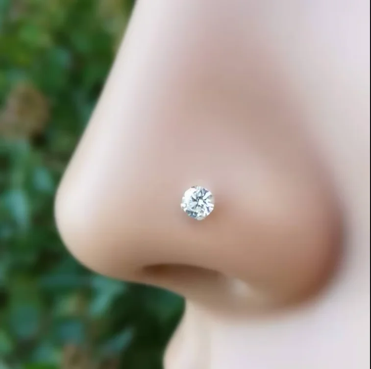 Zircon diamonds 925 sterling silver L shaped nose ring nose piercing jewelry nose stud for women