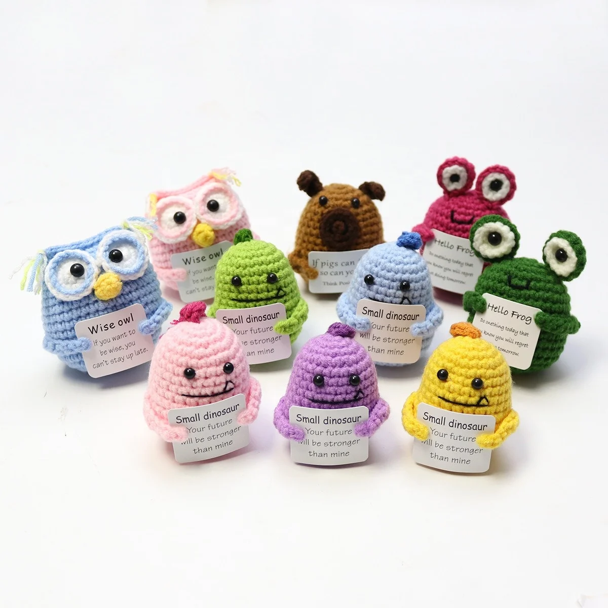 Hand-Crocheted Doll Positive Potato Toys Crochet Affirmation Cards Pickled Cucumber Kint Emotional Support Pickle Doll Toy