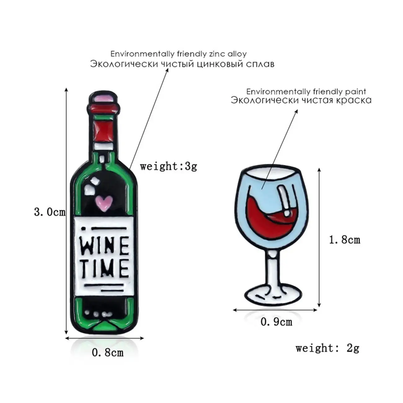 2pack Metal Wine Glass and Bottle for Wine Time Red Wine Cup and Bottle Brooch and Pin For Women and Men For Jewelry Gifts