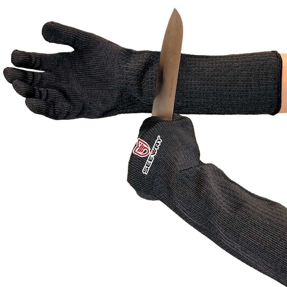 Seeway Black Long Cuff EN388 354X Cut Resistant Gloves With Stainless Steel Fiber