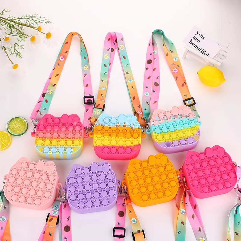New Popping Silicone  Stress Reliever Pop handbag Push Bubble Pop Sensory  Fidget Totes Shoulder sling mini bag for kids