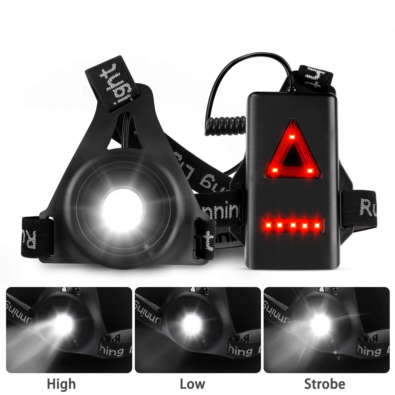 USB Rechargeable Outdoor Night Running Lights LED Chest Light with Safety Warning Red Lamp