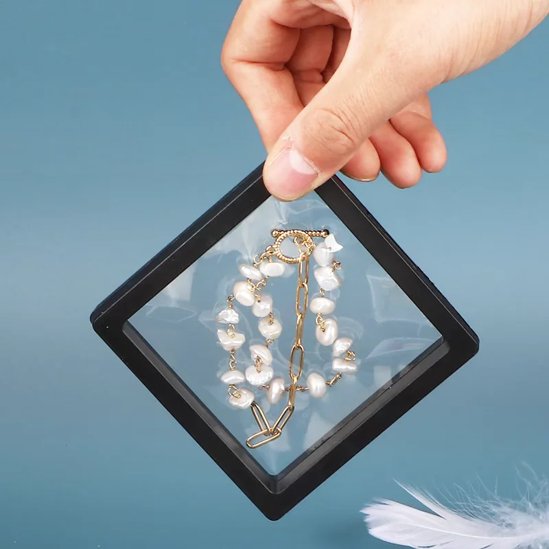 Dust Proof Clear PE Film Membrane 3D Floating Frame Display Case Custom Logo Jewelry Coin Ring Organizer Packaging Gift Box