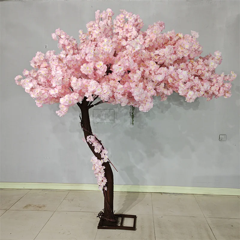 A Extended Sakura Floral Cherry Flower Tree Wedding Curved White Artificial Cherry Blossom Tree for Event Indoor Outdoor Decor