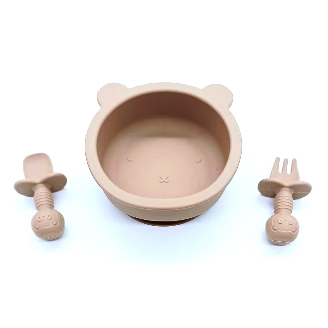 Baby Led Weaning first feeding BPA Free   spoon fork bowl silicone baby feeding tableware for kids