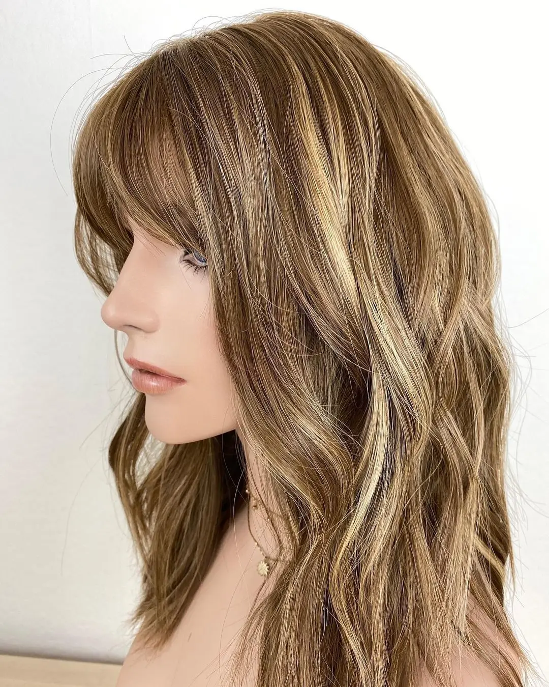 Nifty Bang Wig Style European Human Hair Honey Blonde Balayage Color Lace Top HD Lace Front Silk Fake Scalp Wig For Women