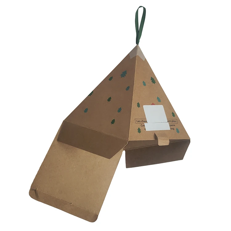 New arrival custom design folding kraft paper box gift packaging triangle box with handle