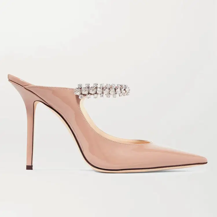 Fashion Mules Women Diamond Heels Pointed Toe Mules Nude stiletto Women Pumps
