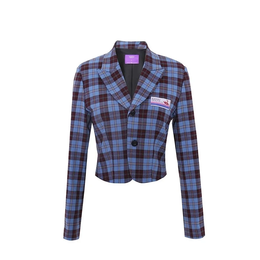 Factory wholesale Fashion design spring and autumn loose casual blue plaid small suit