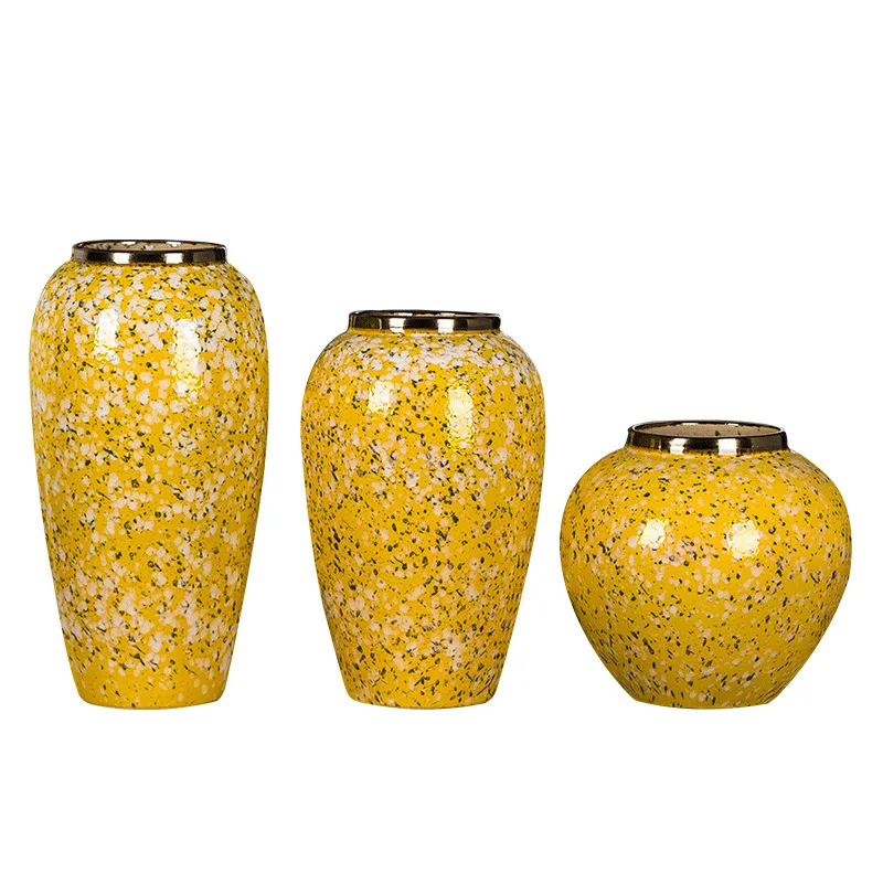 Modern Yellow Printed Ceramic Vase Set Living Room Floor Pot Porcelain Ornaments