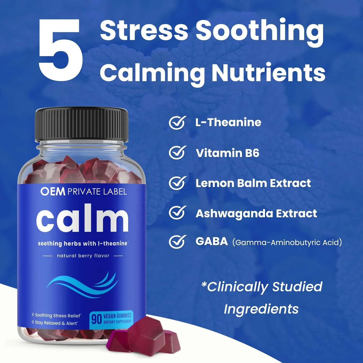 Ashwagandha Calm Gummies Stress Supplement with Ashwagandha L-Theanine, GABA Vitamin B6 Supports Mood Focus Stress Relief Vegan