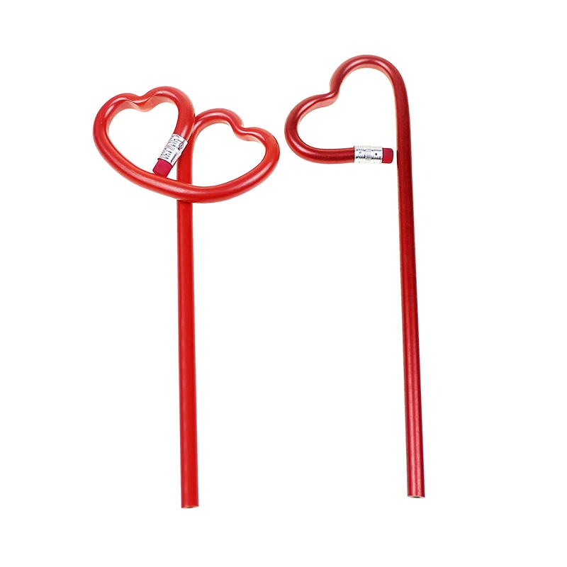 BECOL Wholesale Creative Heart Shaped Plastic PS Pencils Cute Colorful Drawing HB Pencil with Eraser for Student