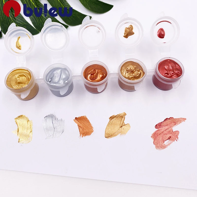 Bview Art Mini 3ml Metallic Acrylic Paint Pots Strips for Kids Student Painting
