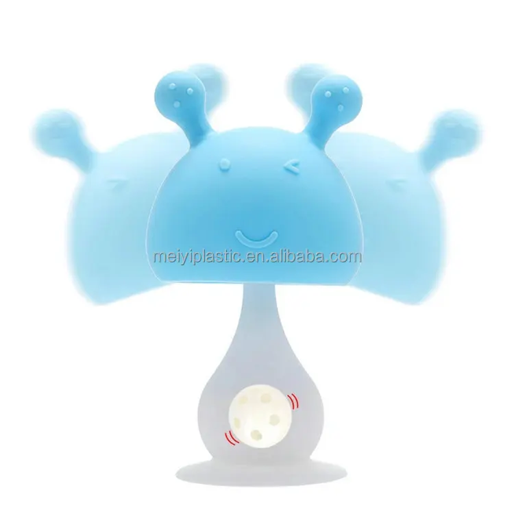 100% Food Grade Baby Teether Rattle Toy Newborn Molar Teether Toy Music Mushroom Teether Toy